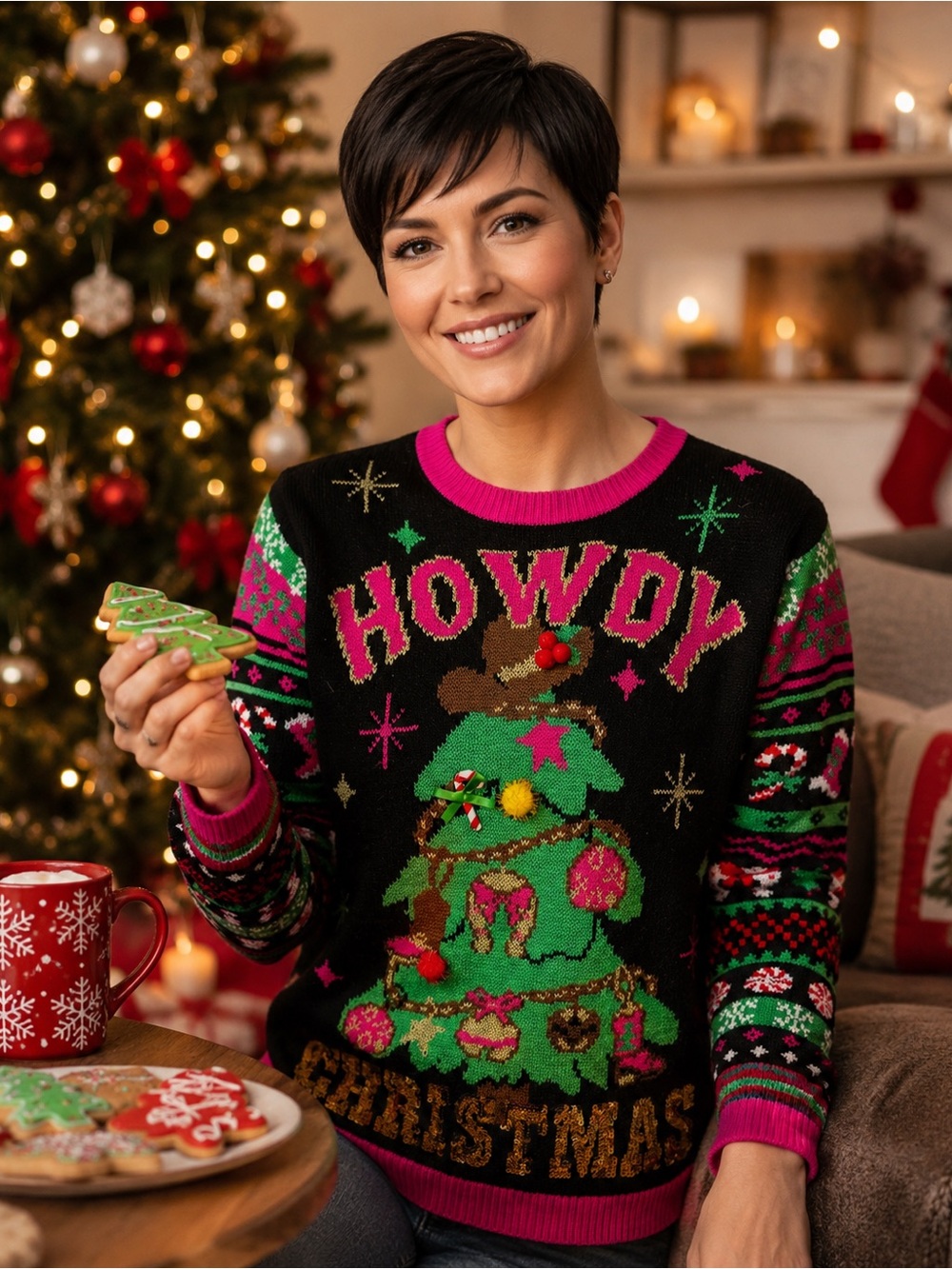 Ugly Howdy Christmas Sweater Party Sequins Christmas Tree Women’s Size L
